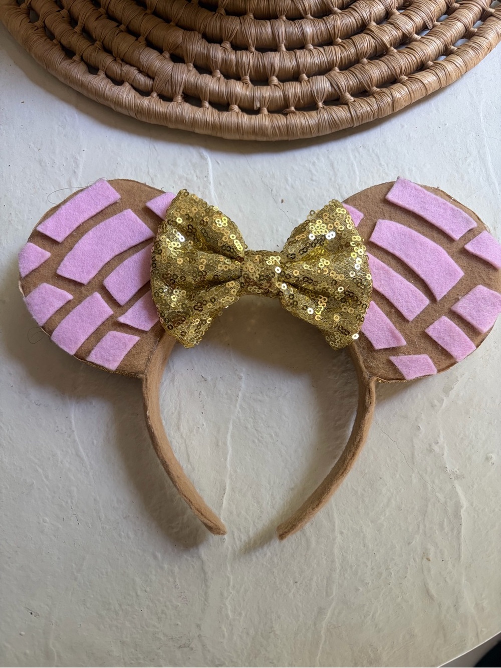 Disney Parks Disney Ears CONCHA Gold Sequin Bow Pink Ear Headband